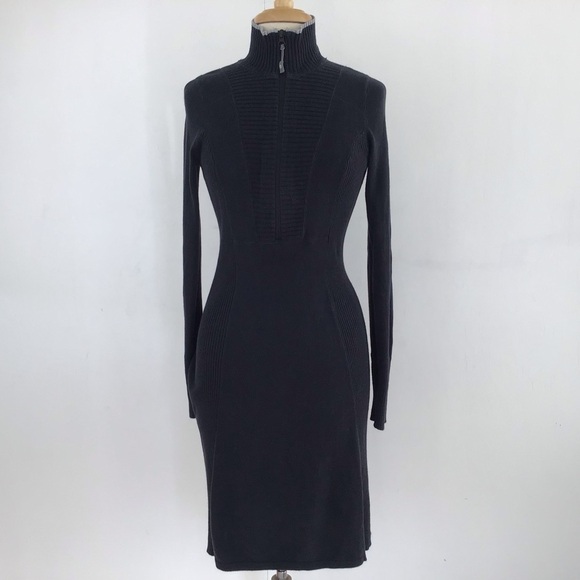 Athleta Ribbed Sweater Dress 1/2 Zip Long Sleeve Dark Grey size Small - Picture 1 of 9
